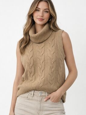 GAP Cable Knit Sleeveless Turtleneck Sweater - Medium
